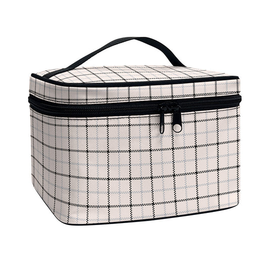 Pastel Pink And Black Tattersall Print Travel Makeup Bag