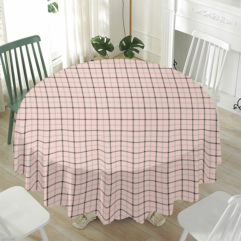 Pastel Pink And Black Tattersall Print Waterproof Round Tablecloth