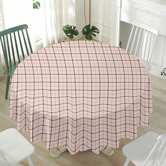 Pastel Pink And Black Tattersall Print Waterproof Round Tablecloth