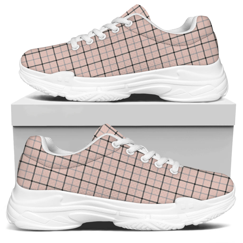 Pastel Pink And Black Tattersall Print White Chunky Shoes