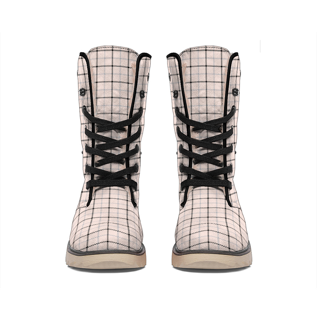Pastel Pink And Black Tattersall Print Winter Boots