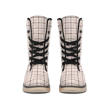 Pastel Pink And Black Tattersall Print Winter Boots