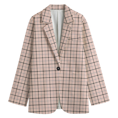 Pastel Pink And Black Tattersall Print Women's Blazer