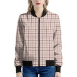 Pastel Pink And Black Tattersall Print Women's Bomber Jacket