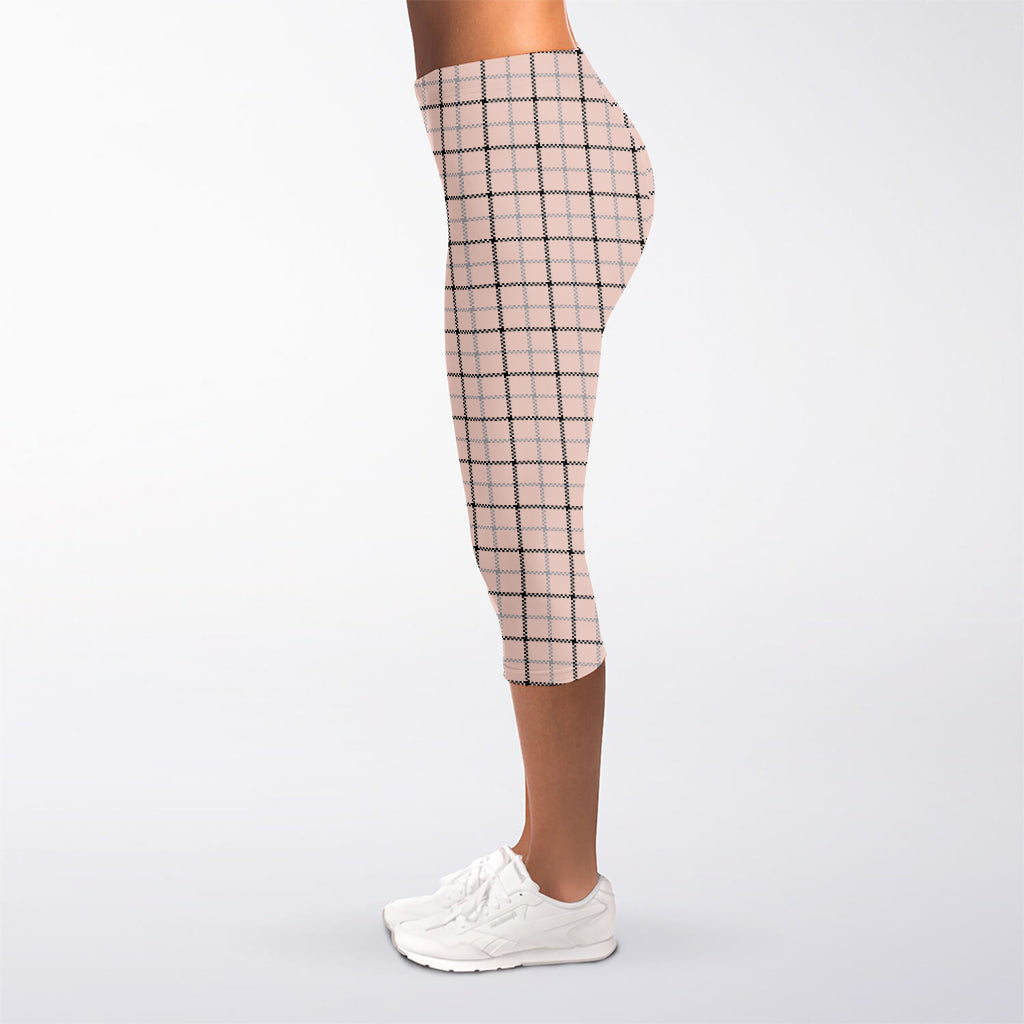 Pastel Pink And Black Tattersall Print Women's Capri Leggings