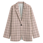 Pastel Pink And Black Tattersall Print Women's Cotton Blazer