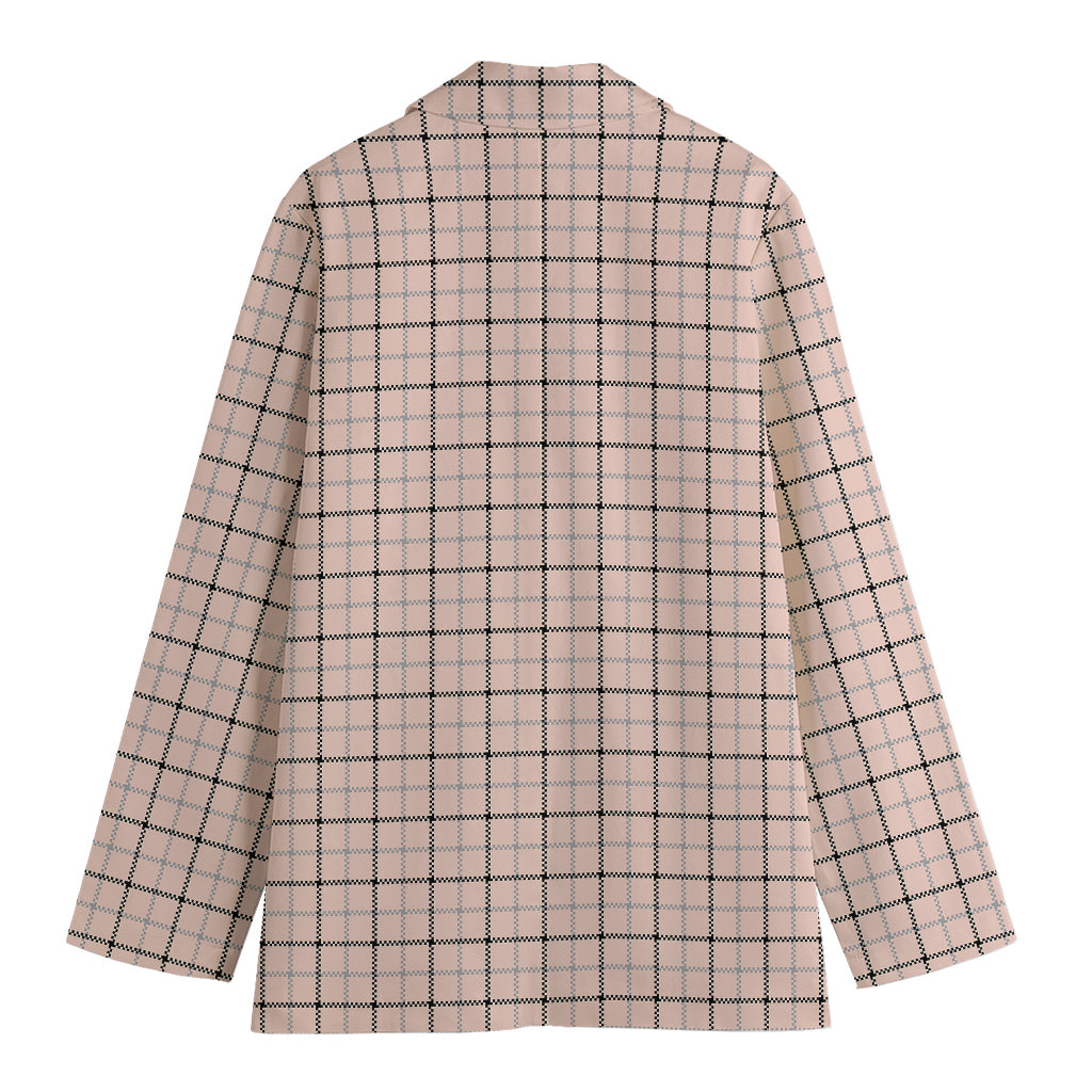 Pastel Pink And Black Tattersall Print Women's Cotton Blazer