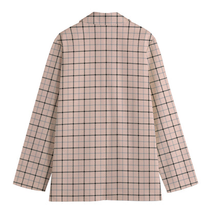Pastel Pink And Black Tattersall Print Women's Cotton Blazer