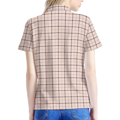 Pastel Pink And Black Tattersall Print Women's Polo Shirt