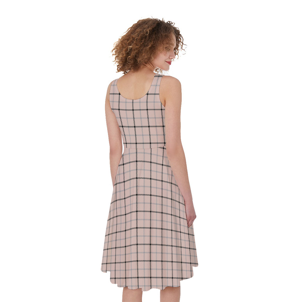 Pastel Pink And Black Tattersall Print Women's Sleeveless Dress