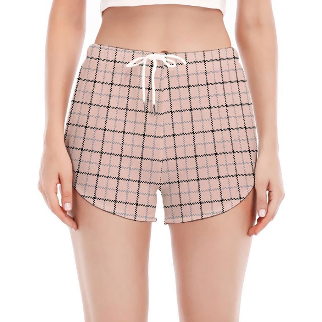 Pastel Pink And Black Tattersall Print Women's Split Running Shorts