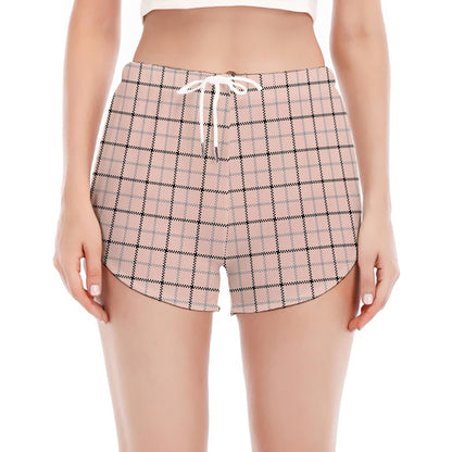 Pastel Pink And Black Tattersall Print Women's Split Running Shorts