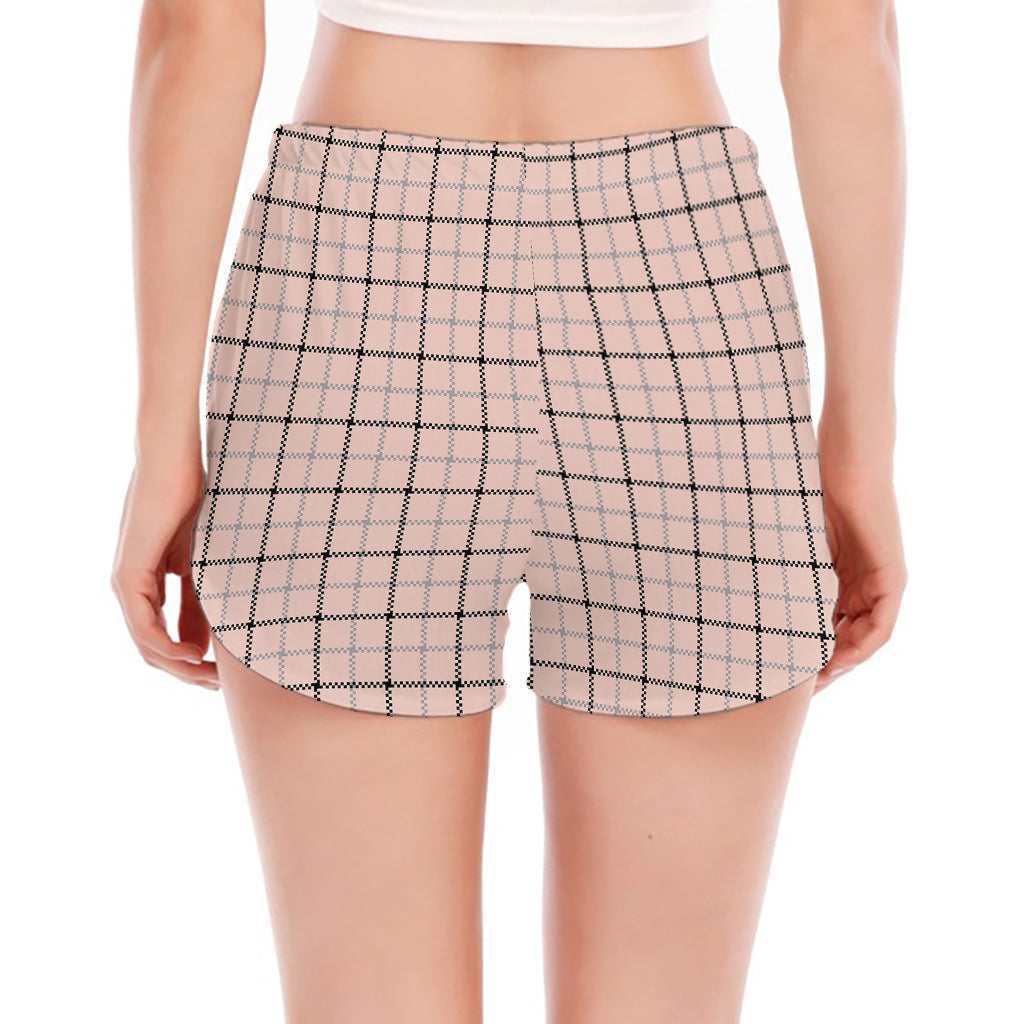Pastel Pink And Black Tattersall Print Women's Split Running Shorts