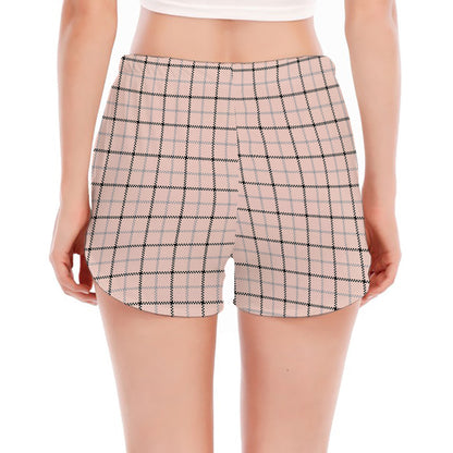 Pastel Pink And Black Tattersall Print Women's Split Running Shorts