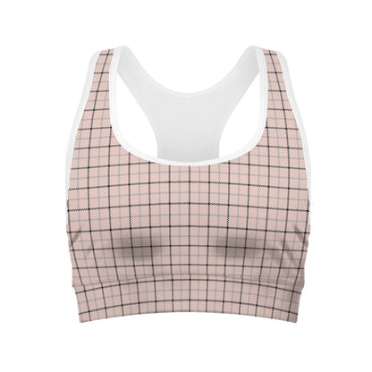 Pastel Pink And Black Tattersall Print Women's Sports Bra