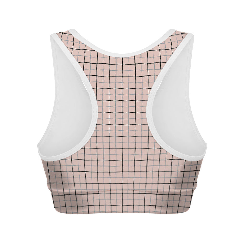 Pastel Pink And Black Tattersall Print Women's Sports Bra