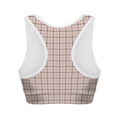 Pastel Pink And Black Tattersall Print Women's Sports Bra