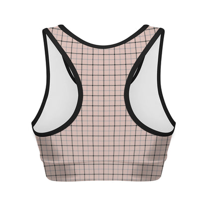 Pastel Pink And Black Tattersall Print Women's Sports Bra