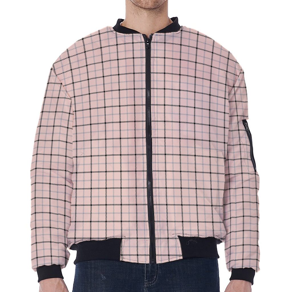 Pastel Pink And Black Tattersall Print Zip Sleeve Bomber Jacket
