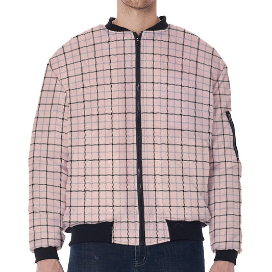 Pastel Pink And Black Tattersall Print Zip Sleeve Bomber Jacket