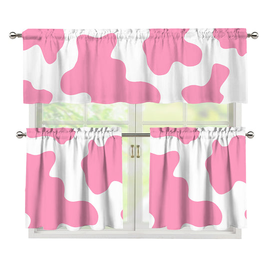 Pastel Pink And White Cow Print 3 Piece Kitchen Curtains
