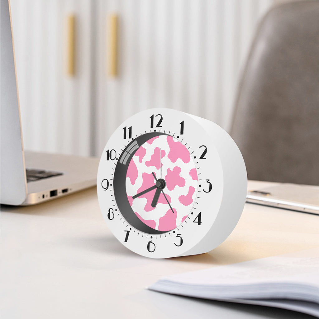 Pastel Pink And White Cow Print Alarm Clock
