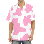 Pastel Pink And White Cow Print Aloha Shirt