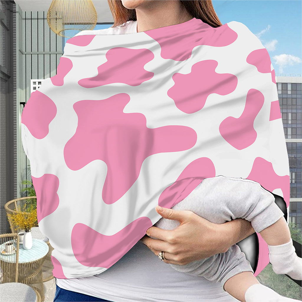 Pastel Pink And White Cow Print Baby Seat Cover