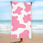Pastel Pink And White Cow Print Beach Towel