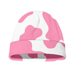 Pastel Pink And White Cow Print Beanie