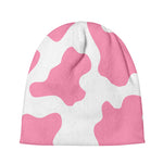 Pastel Pink And White Cow Print Beanie