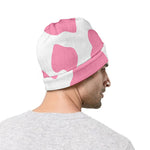 Pastel Pink And White Cow Print Beanie