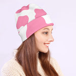 Pastel Pink And White Cow Print Beanie
