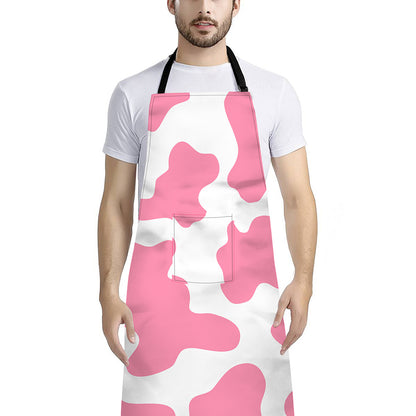 Pastel Pink And White Cow Print Bib Apron With Pocket
