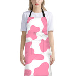 Pastel Pink And White Cow Print Bib Apron With Pocket