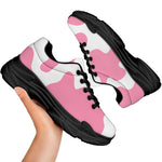 Pastel Pink And White Cow Print Black Chunky Shoes