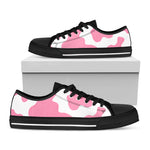 Pastel Pink And White Cow Print Black Low Top Sneakers