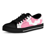 Pastel Pink And White Cow Print Black Low Top Sneakers