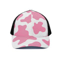 Pastel Pink And White Cow Print Black Mesh Trucker Hat