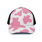 Pastel Pink And White Cow Print Black Mesh Trucker Cap