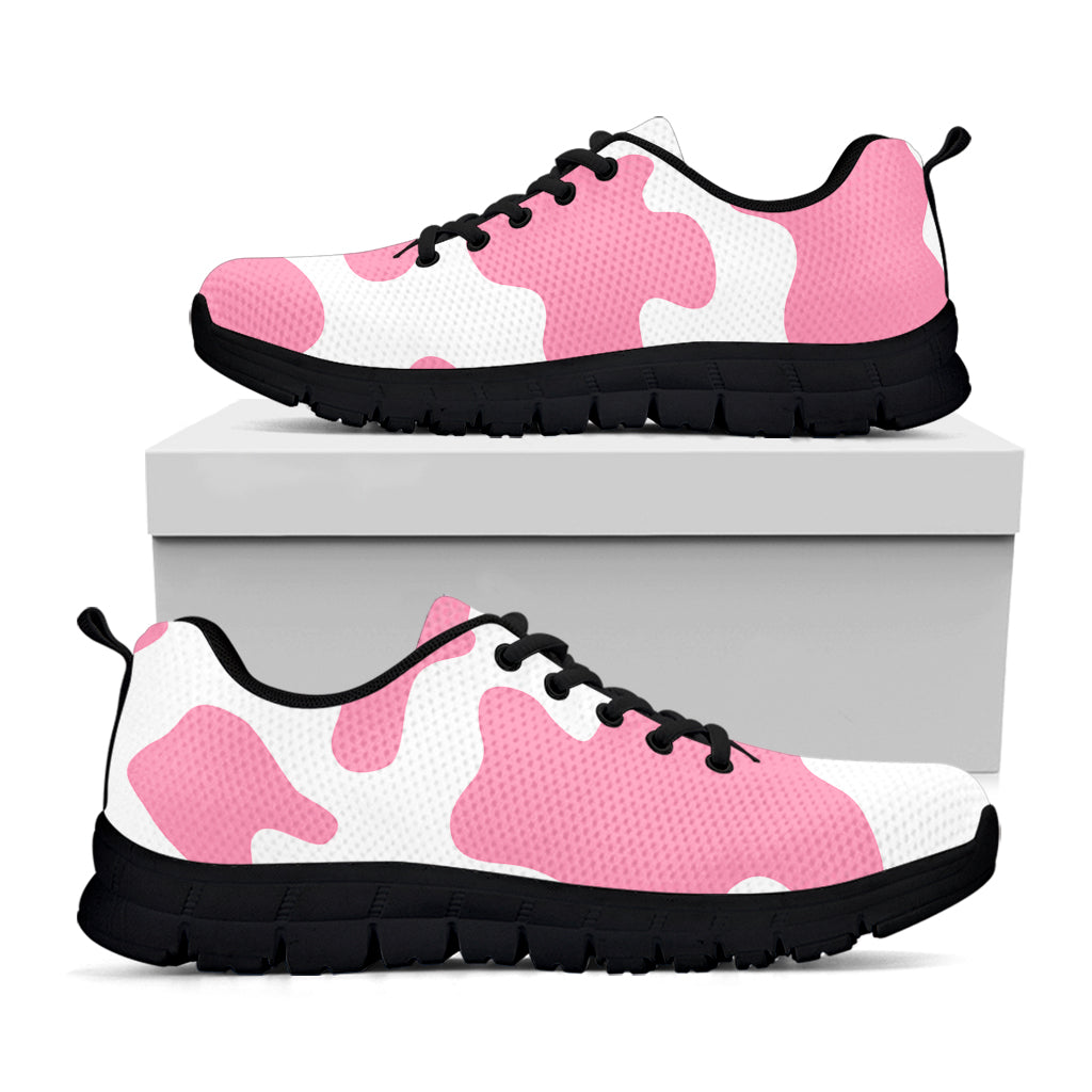 Pastel Pink And White Cow Print Black Running Shoes