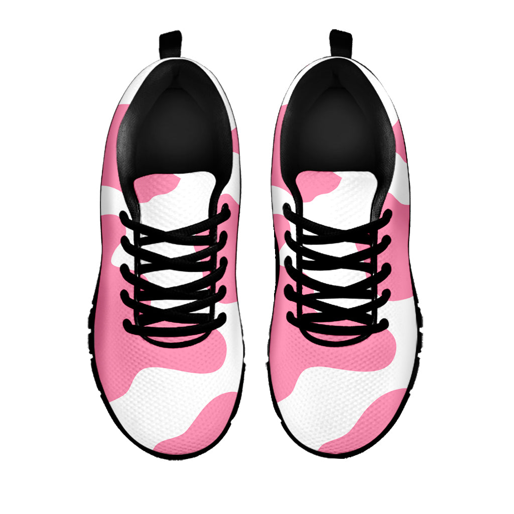 Pastel Pink And White Cow Print Black Running Shoes