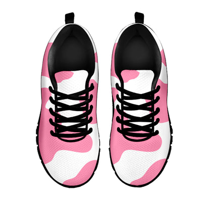 Pastel Pink And White Cow Print Black Running Shoes