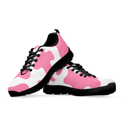 Pastel Pink And White Cow Print Black Running Shoes