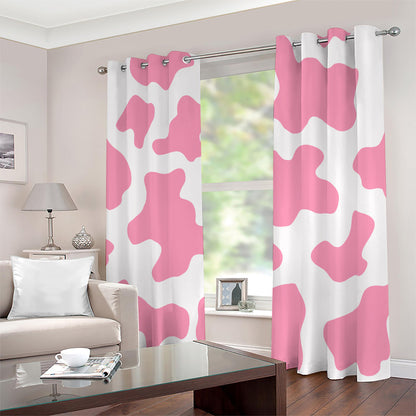 Pastel Pink And White Cow Print Blackout Grommet Curtains