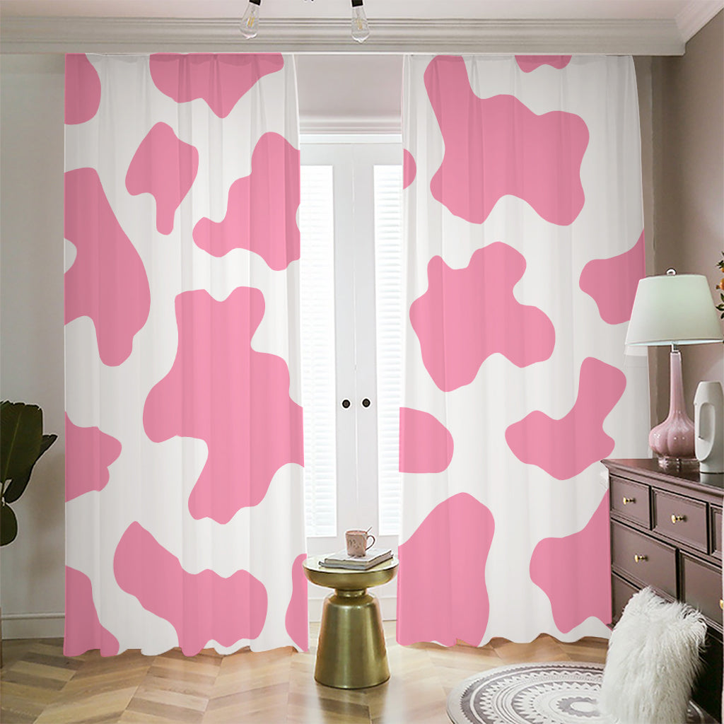 Pastel Pink And White Cow Print Blackout Pencil Pleat Curtains