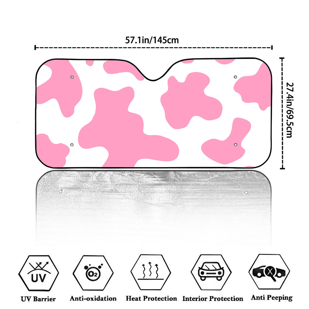 Pastel Pink And White Cow Print Car Windshield Sun Shade