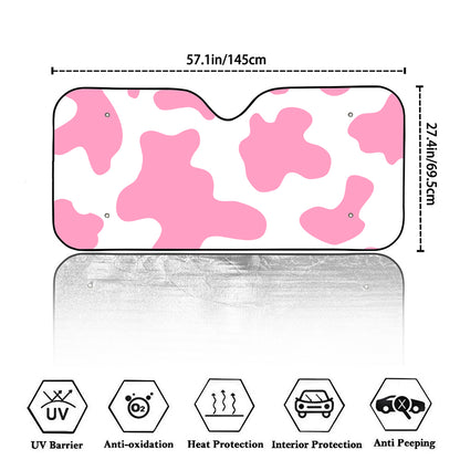 Pastel Pink And White Cow Print Car Windshield Sun Shade