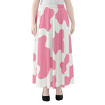 Pastel Pink And White Cow Print Chiffon Maxi Skirt