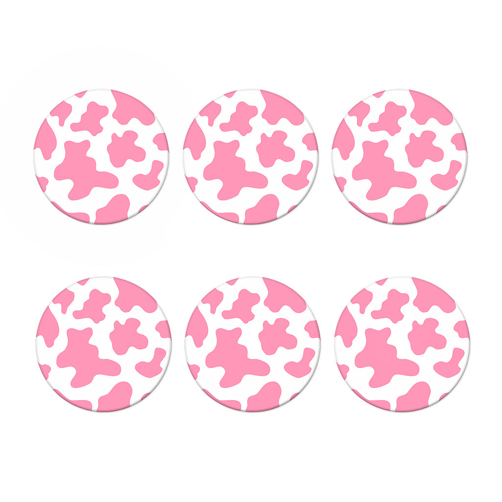 Pastel Pink And White Cow Print Coaster Set